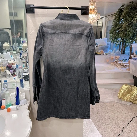 Faded Black Short Denim Dress - Picture 2 of 2